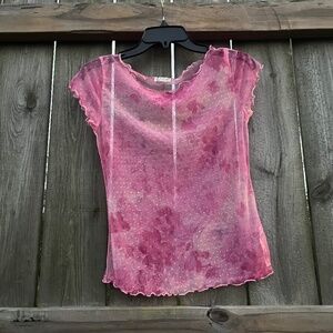 Free People Intimately Sheer Mesh Pink Floral Dot Top Size M